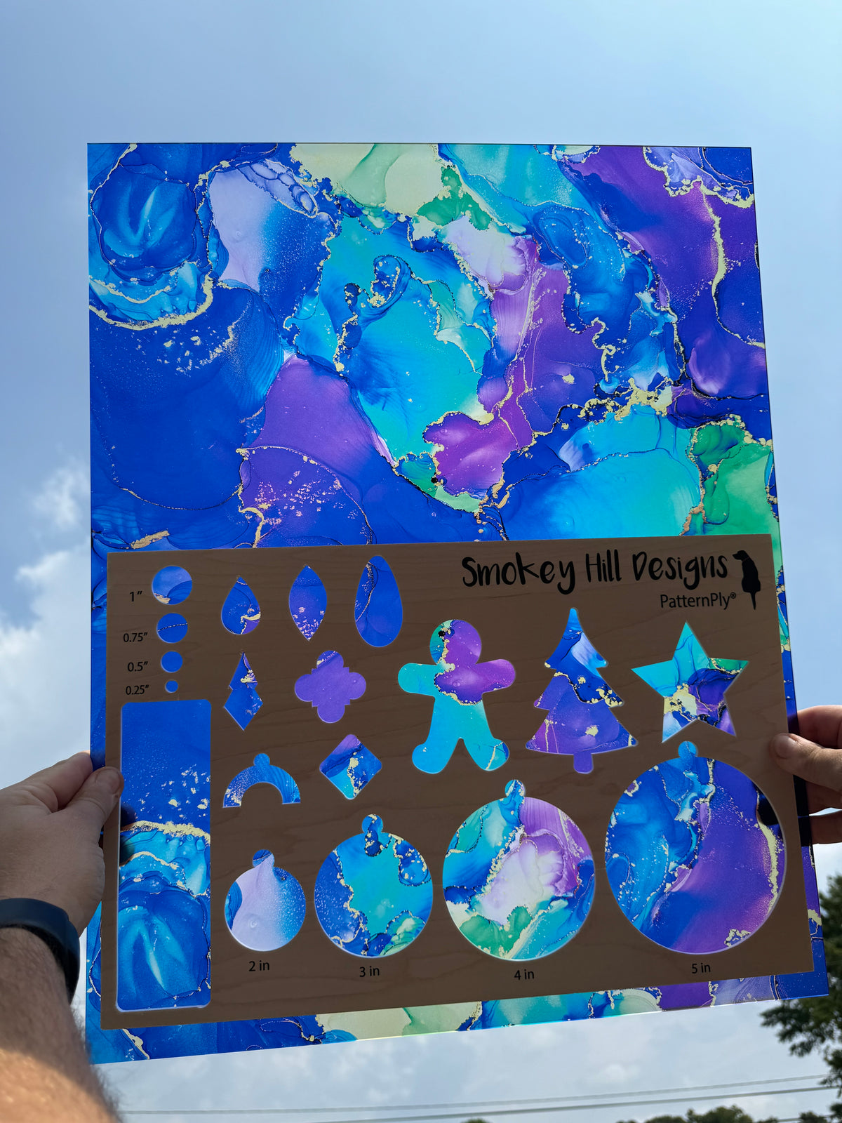 PatternPly® 19x24" Transparent Blue and Purple Paint Swirls Original Scale product photo 2