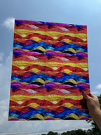PatternPly® 19x24" Transparent Bright Sunrise Stained Glass XL Scale sheet showing the pattern