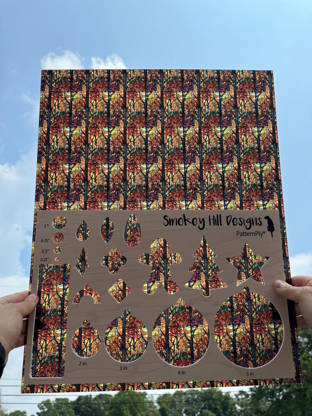 PatternPly® 19x24" Transparent Stained Glass Fall Forest Original Scale product photo 2
