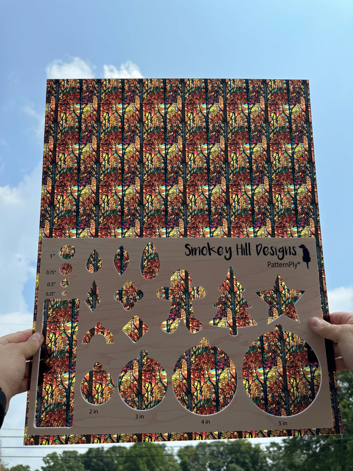 PatternPly® 19x24" Transparent Stained Glass Fall Forest Original Scale product photo 2
