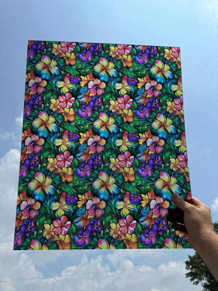 PatternPly® 19x24" Transparent Stained Glass Hawaiian Floral XL Scale