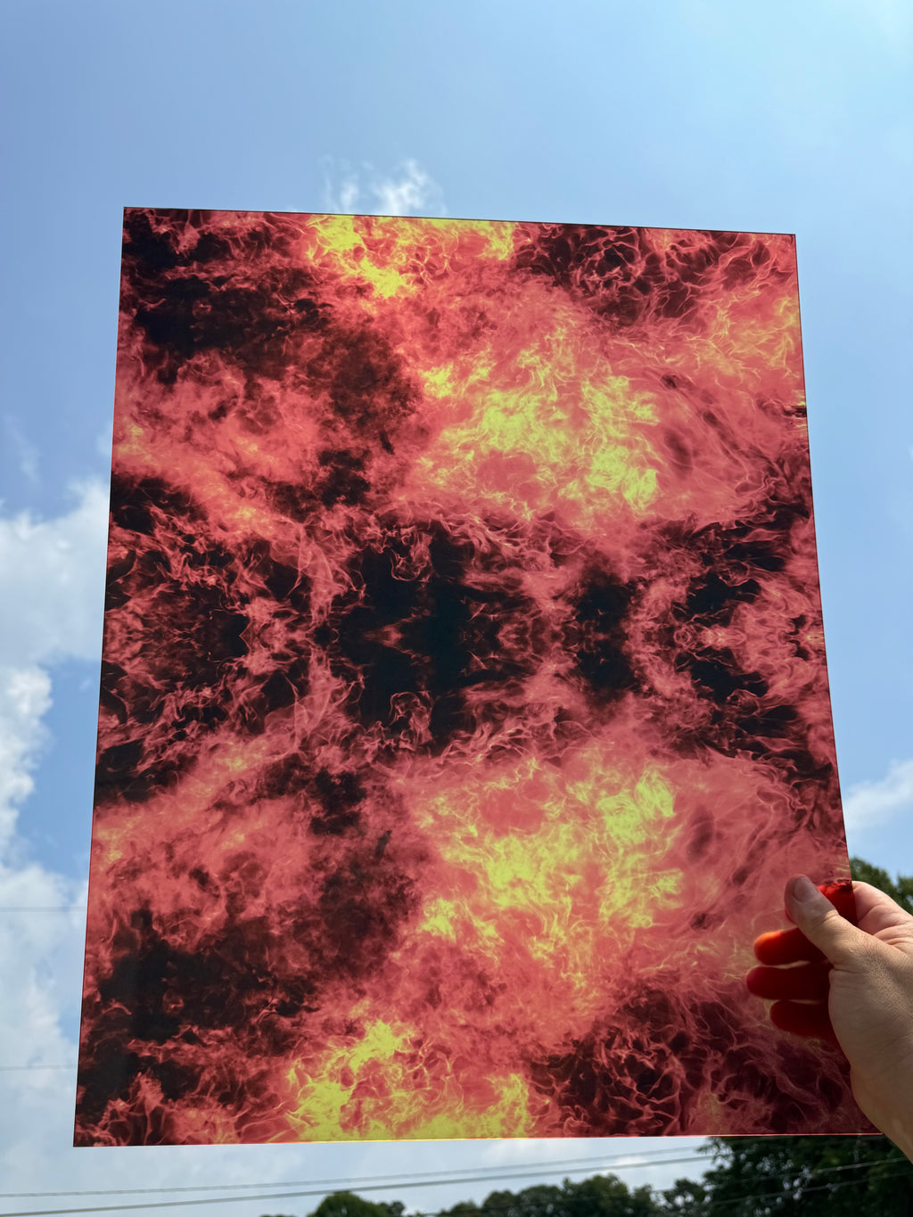 PatternPly® 19x24" Transparent Fire Original Scale sheet showing the pattern