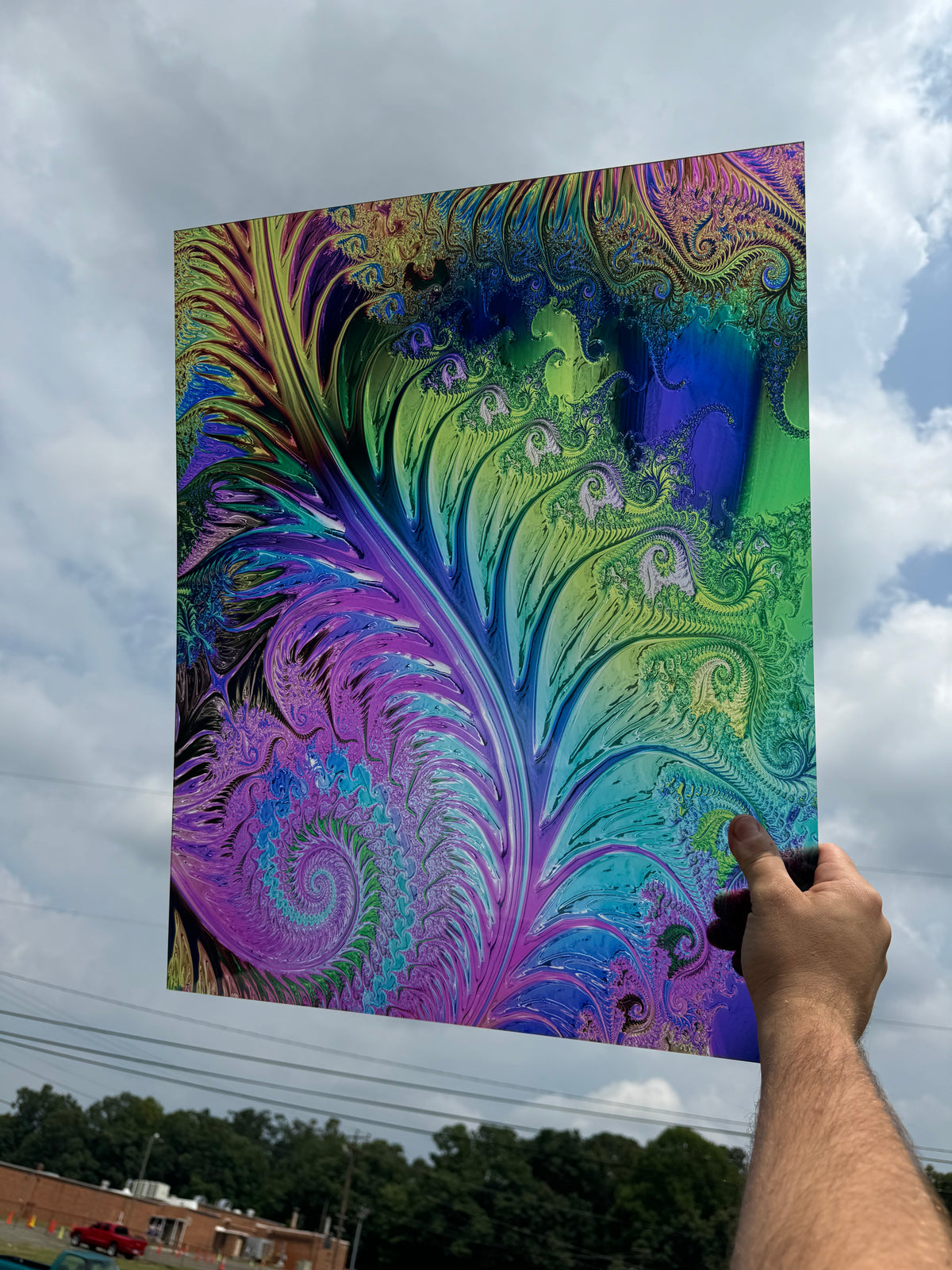 PatternPly® 19x24" Transparent Glassy Rainbow Swirl XL Scale sheet showing the pattern