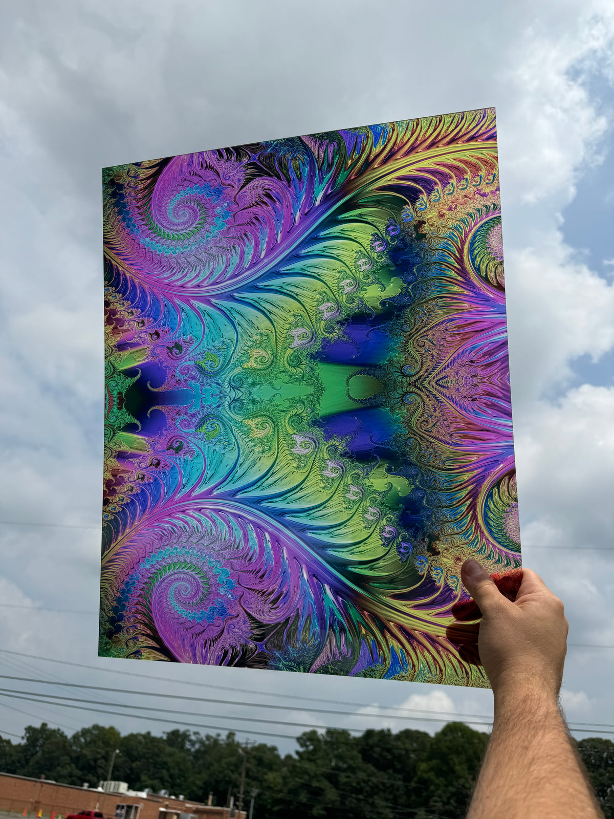 PatternPly® 19x24" Transparent Glassy Rainbow Swirl Original Scale sheet showing the pattern