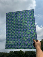 PatternPly® 19x24" Transparent Green and Purple Halloween Tie Dye Original Scale sheet showing the pattern