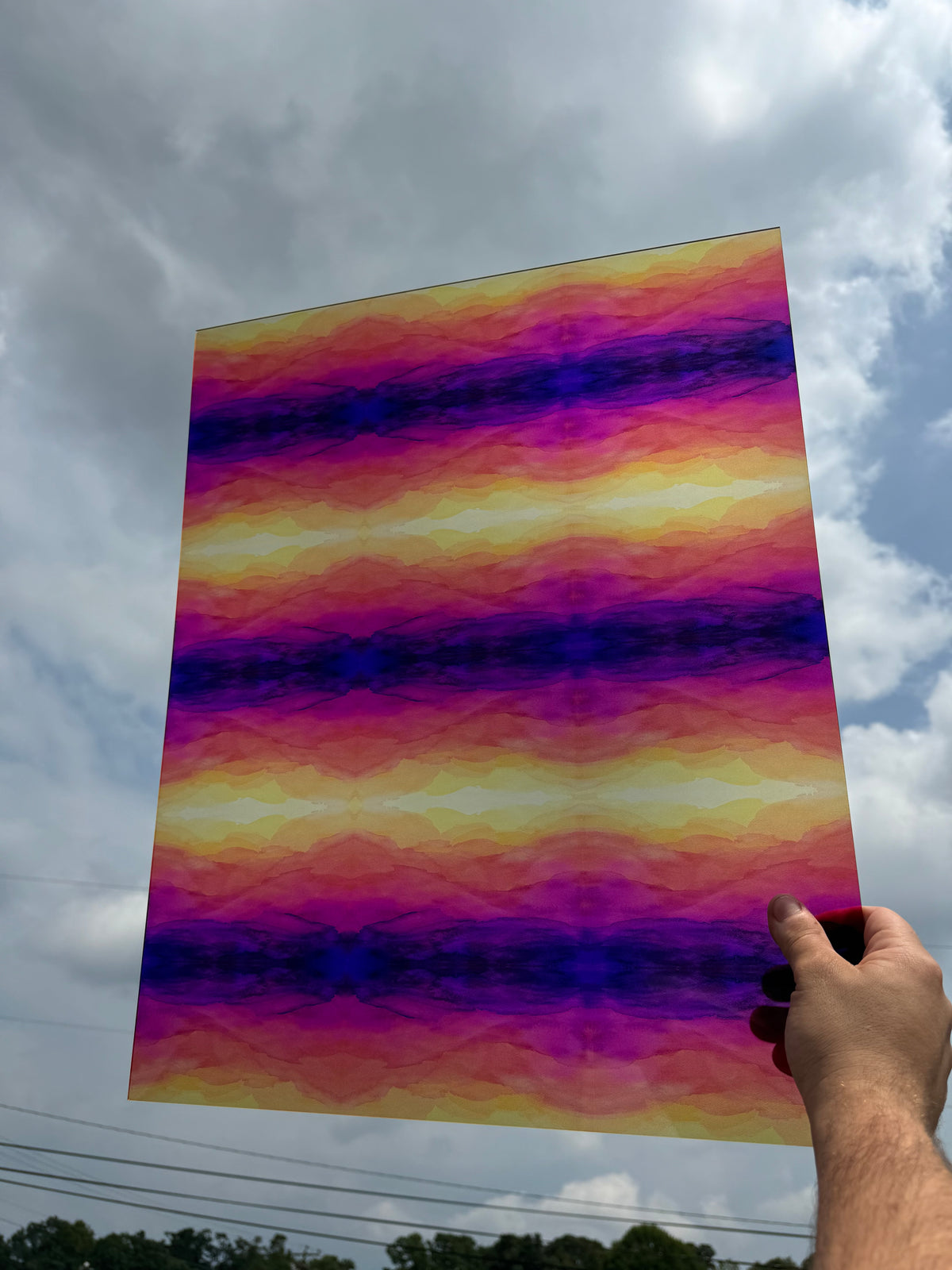PatternPly® 19x24" Transparent Abstract Sunrise Sunset Original Scale sheet showing the pattern