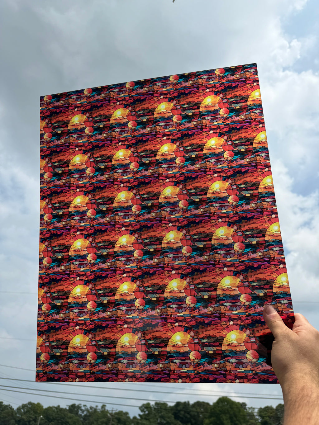 PatternPly® 19x24" Transparent Abstract Sun Stained Glass Original Scale sheet showing the pattern