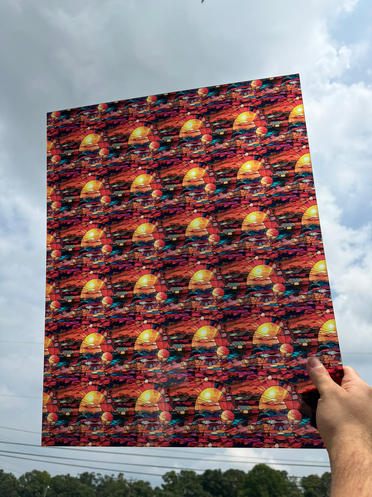 PatternPly® 19x24" Transparent Abstract Sun Stained Glass Original Scale sheet showing the pattern