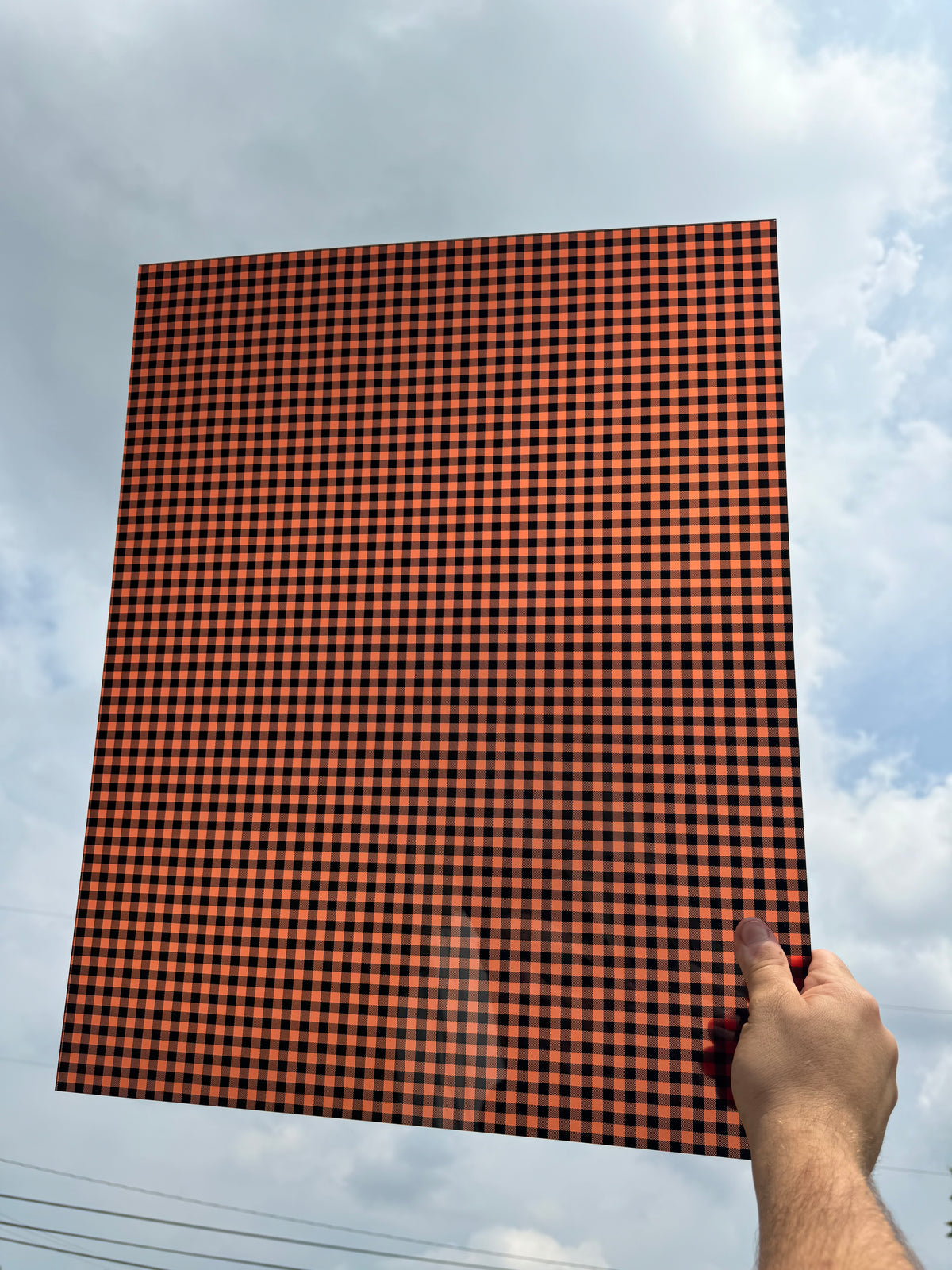 PatternPly® 19x24" Transparent Halloween Buffalo Plaid Original Scale sheet showing the pattern