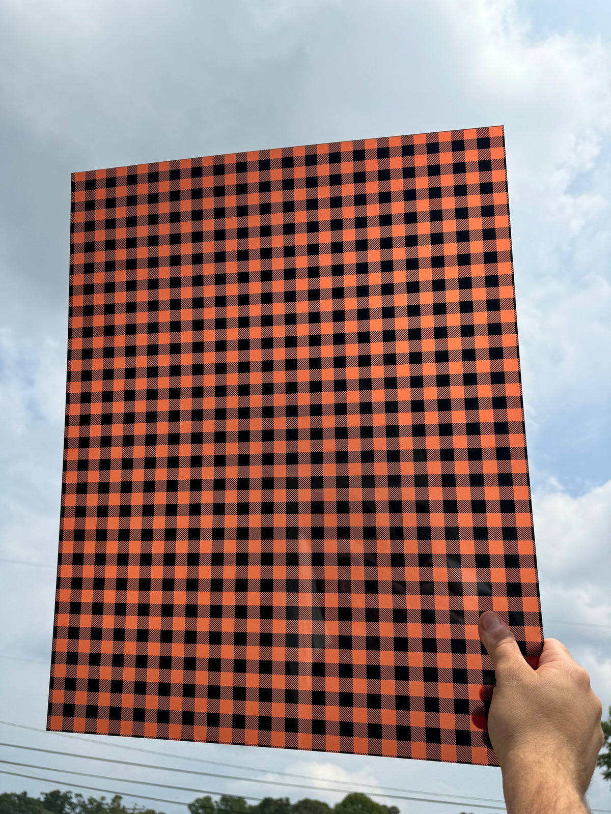 PatternPly® 19x24" Transparent Halloween Buffalo Plaid XL Scale sheet showing the pattern