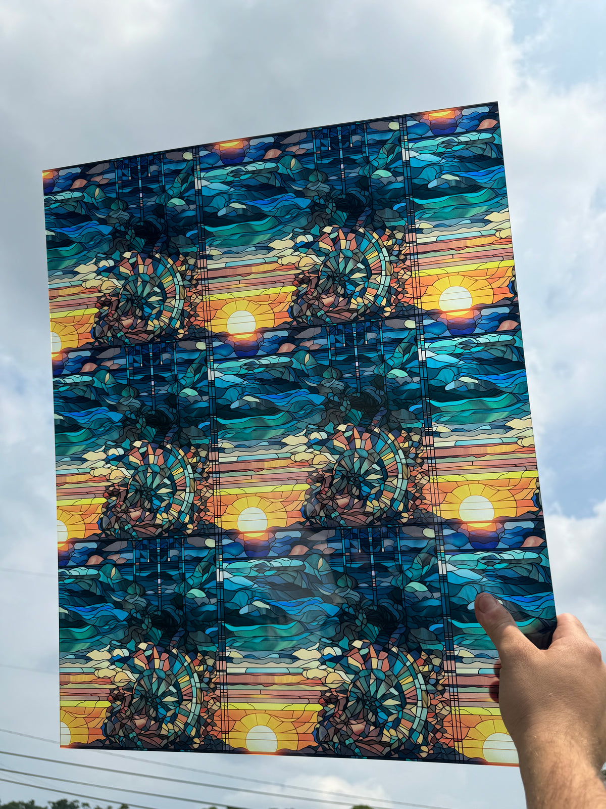 PatternPly® 19x24" Transparent Beachy Sunrise XL Scale sheet showing the pattern