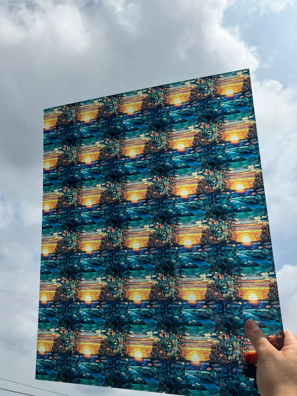 PatternPly® 19x24" Transparent Beachy Sunrise Original Scale sheet showing the pattern