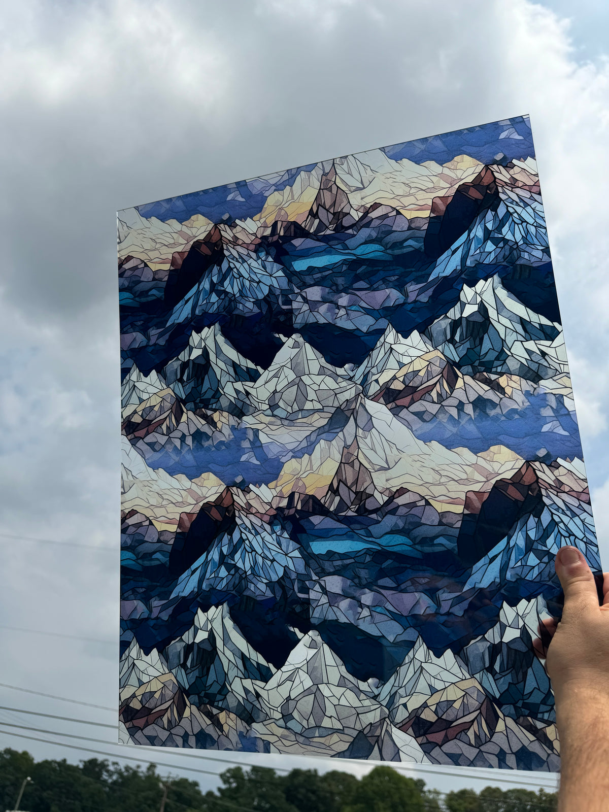 PatternPly® 19x24" Transparent Rocky Mountains XL Scale sheet showing the pattern
