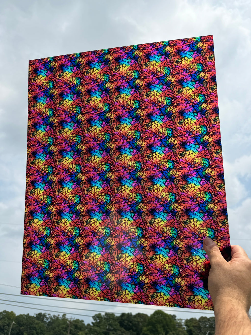PatternPly® 19x24" Transparent Shattered Rainbow Glass Original Scale sheet showing the pattern