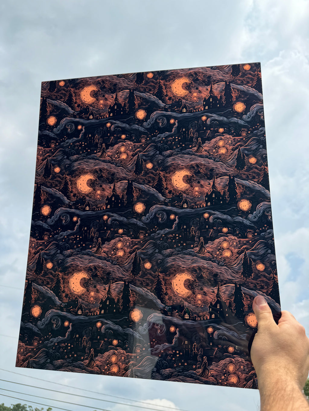 PatternPly® 19x24" Transparent Halloween Night XL Scale sheet showing the pattern
