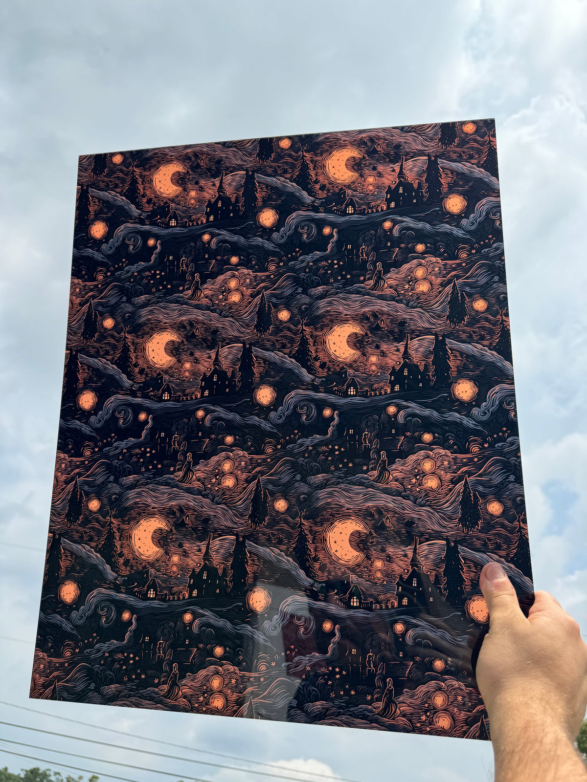 PatternPly® 19x24" Transparent Halloween Night XL Scale sheet showing the pattern