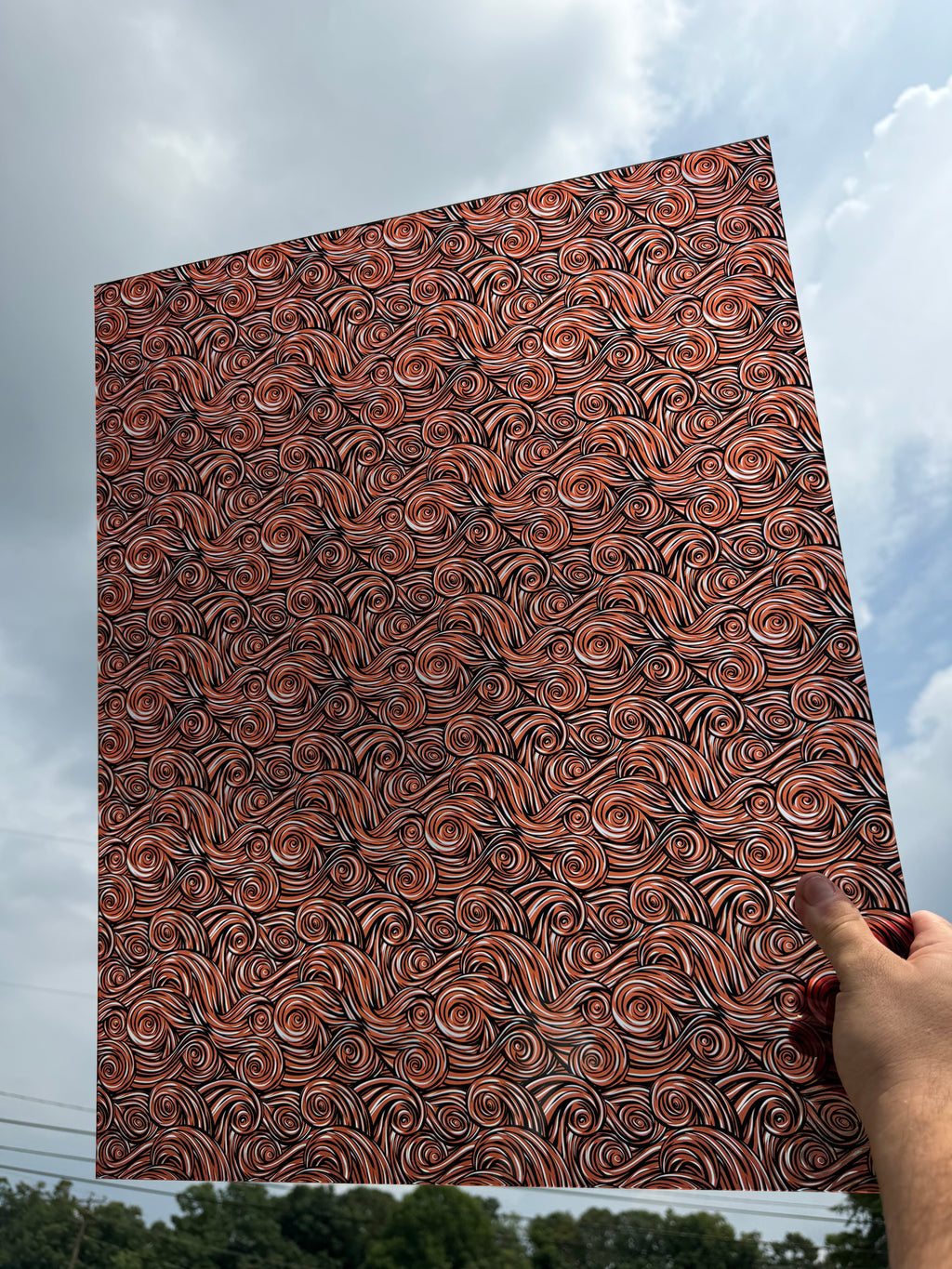 PatternPly® 19x24" Transparent Halloween Swirls Original Scale sheet showing the pattern
