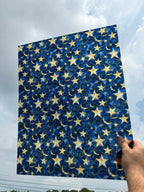 PatternPly® 19x24" Transparent Stained Glass Moon and Stars XL Scale sheet showing the pattern
