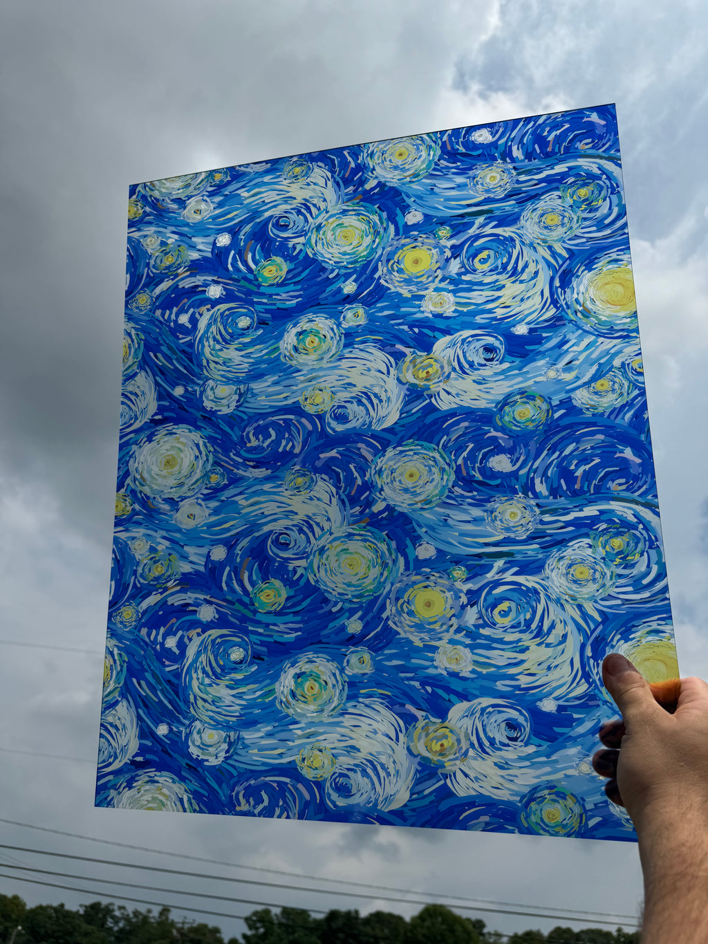 PatternPly® 19x24" Transparent Starry Swirls Original Scale sheet showing the pattern