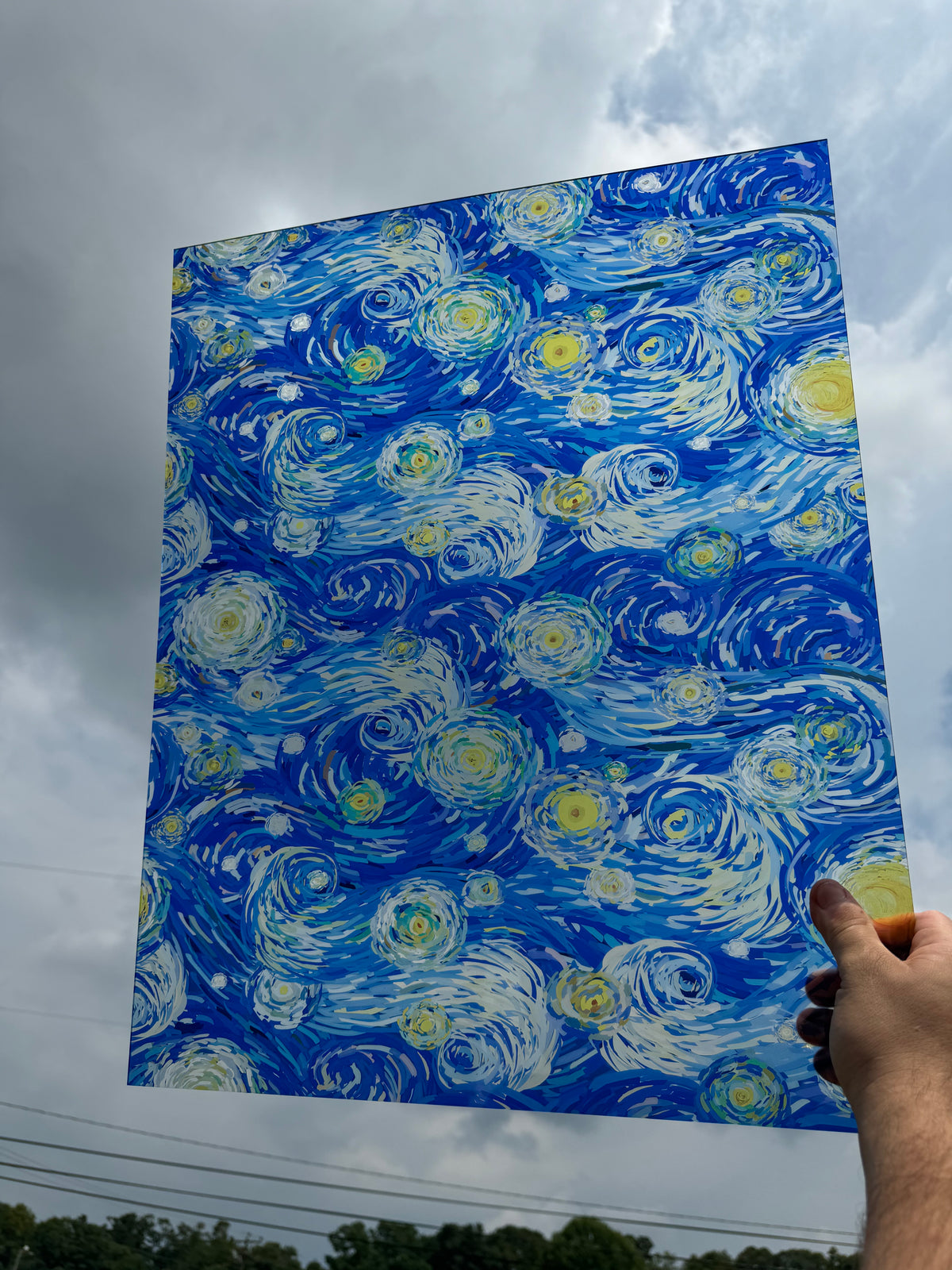 PatternPly® 19x24" Transparent Starry Swirls Original Scale sheet showing the pattern
