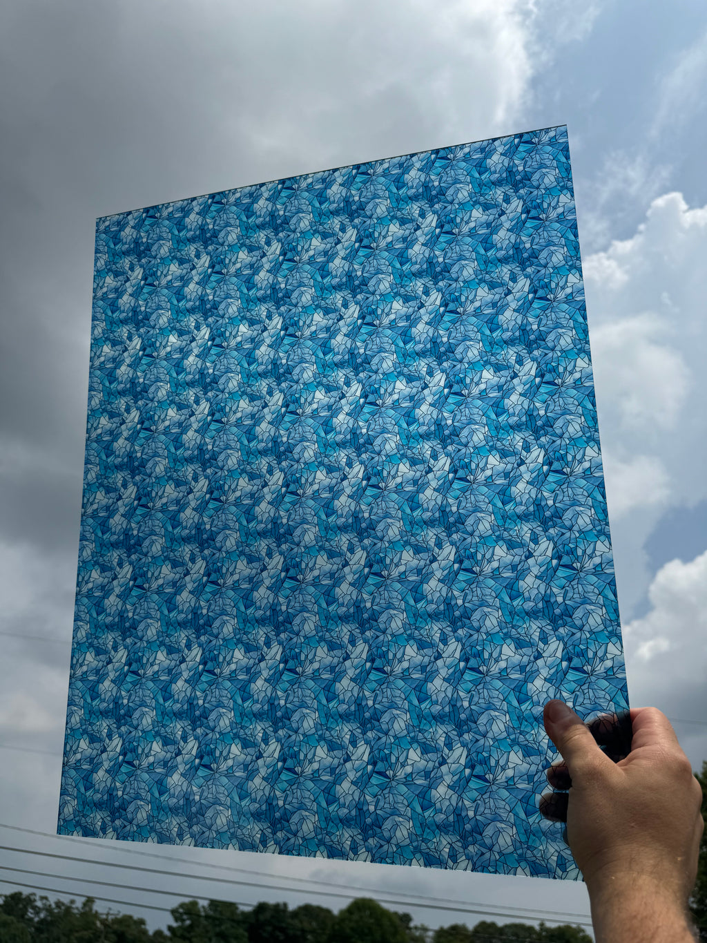 PatternPly® 19x24" Transparent Icy Stained Glass Original Scale sheet showing the pattern