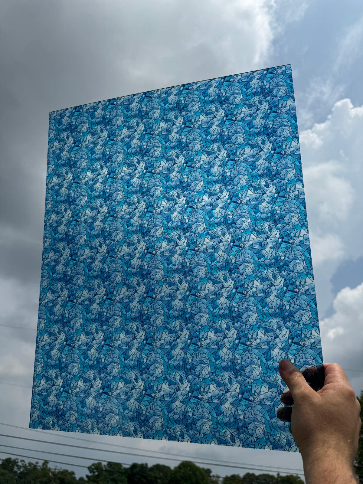 PatternPly® 19x24" Transparent Icy Stained Glass Original Scale sheet showing the pattern