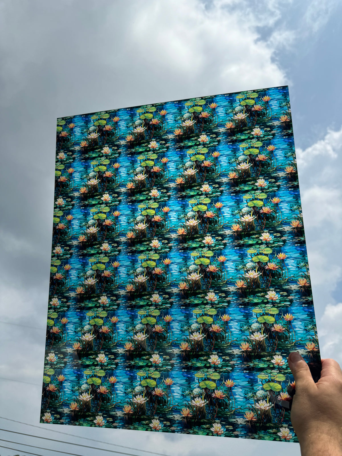 PatternPly® 19x24" Transparent Lily Pad Lake Original Scale sheet showing the pattern