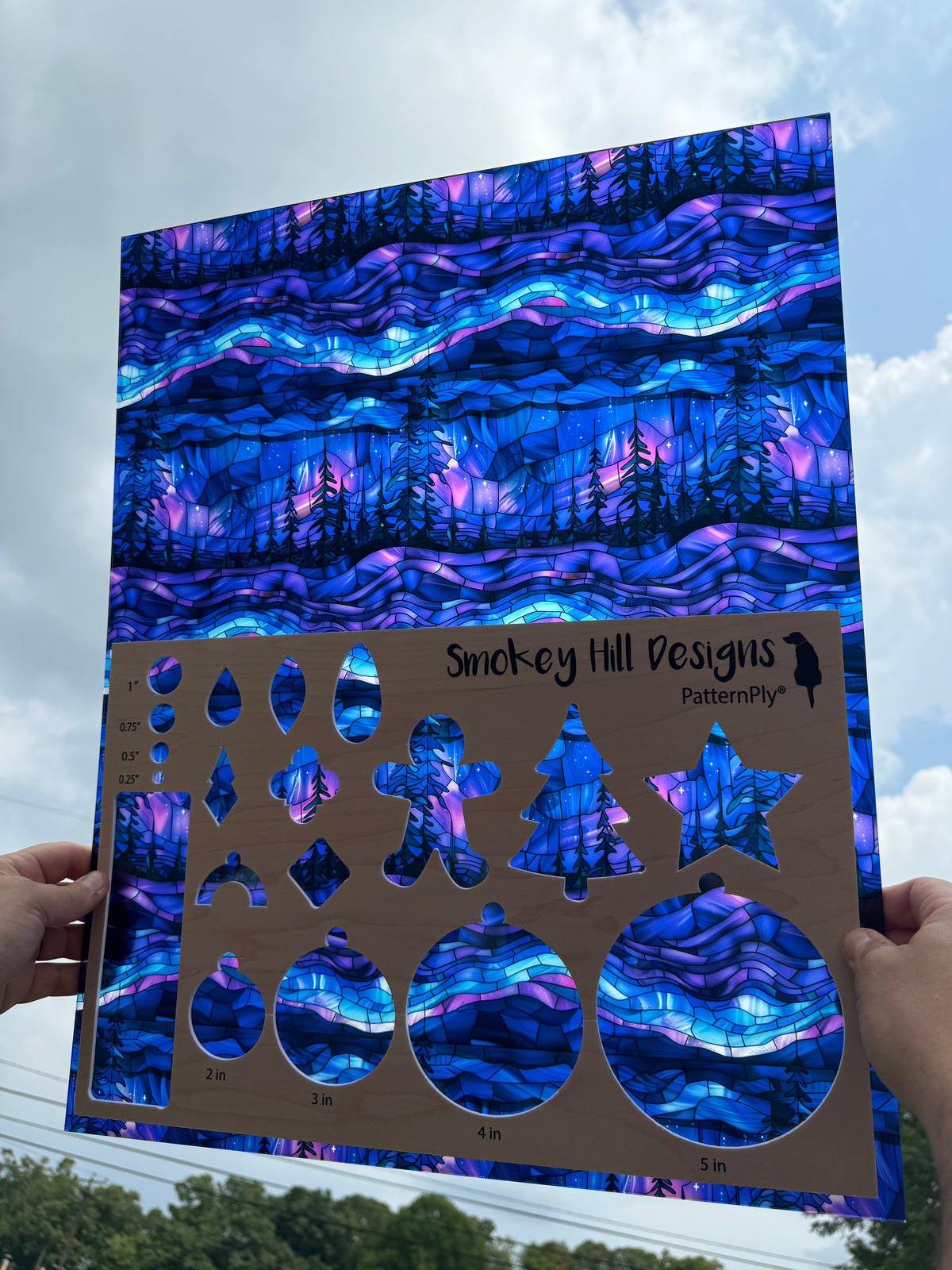 PatternPly® 19x24" Transparent Stained Glass Northern Lights Forest XL Scale product photo 2