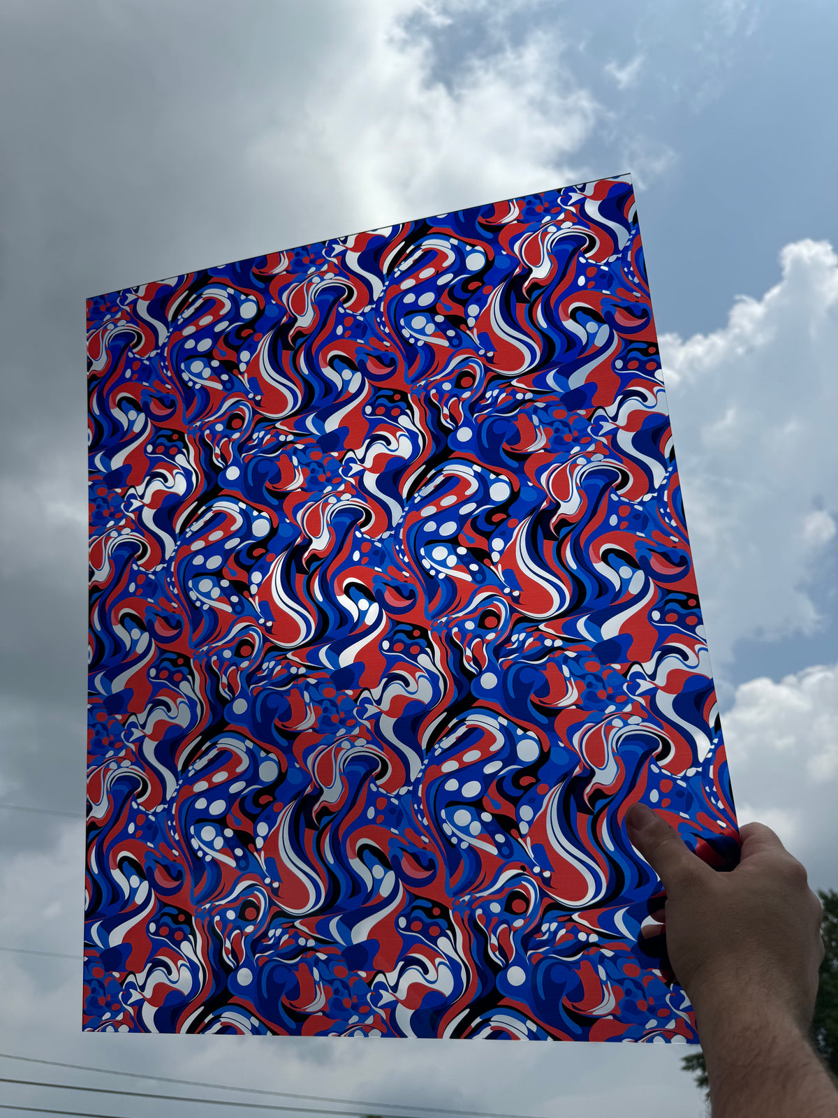 PatternPly® 19x24" Transparent Abstract Patriotic Original Scale sheet showing the pattern