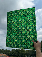 PatternPly® 19x24" Transparent Abstract Green Stained Glass XL Scale sheet showing the pattern
