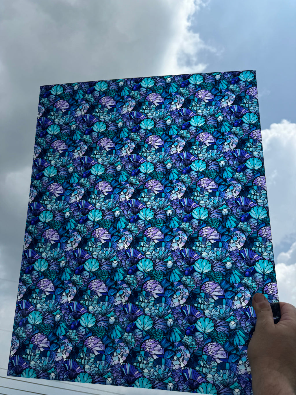 PatternPly® 19x24" Transparent Abstract Mermaid Scales Stained Glass Original Scale sheet showing the pattern