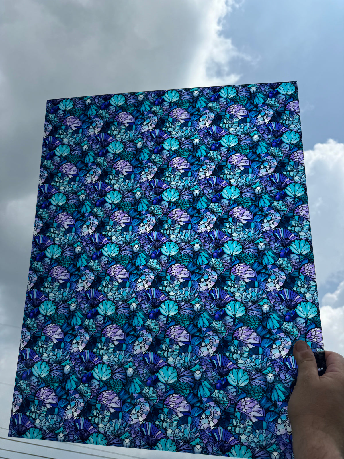 PatternPly® 19x24" Transparent Abstract Mermaid Scales Stained Glass Original Scale sheet showing the pattern