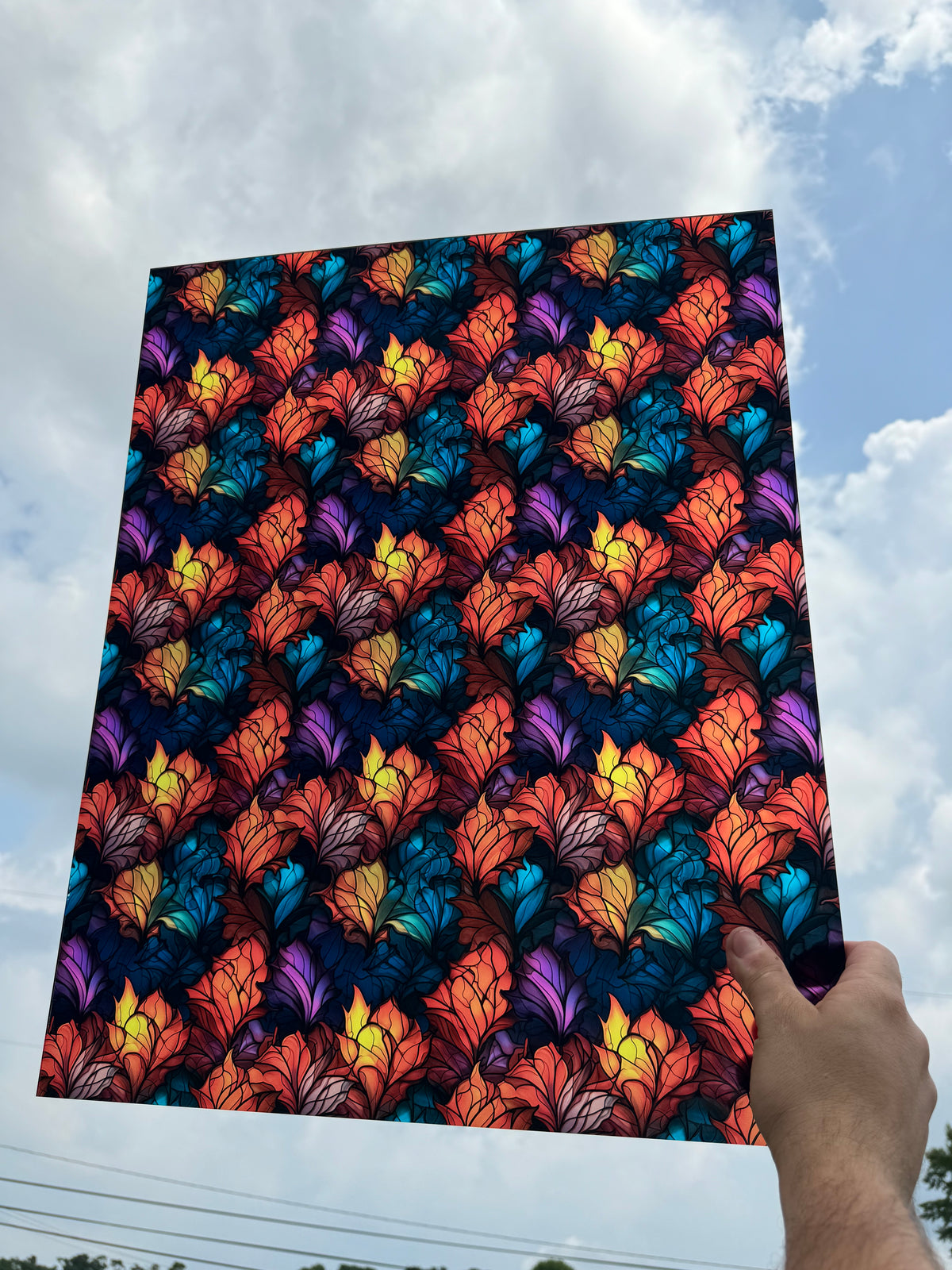 PatternPly® 19x24" Transparent Fall Plumes XL Scale sheet showing the pattern