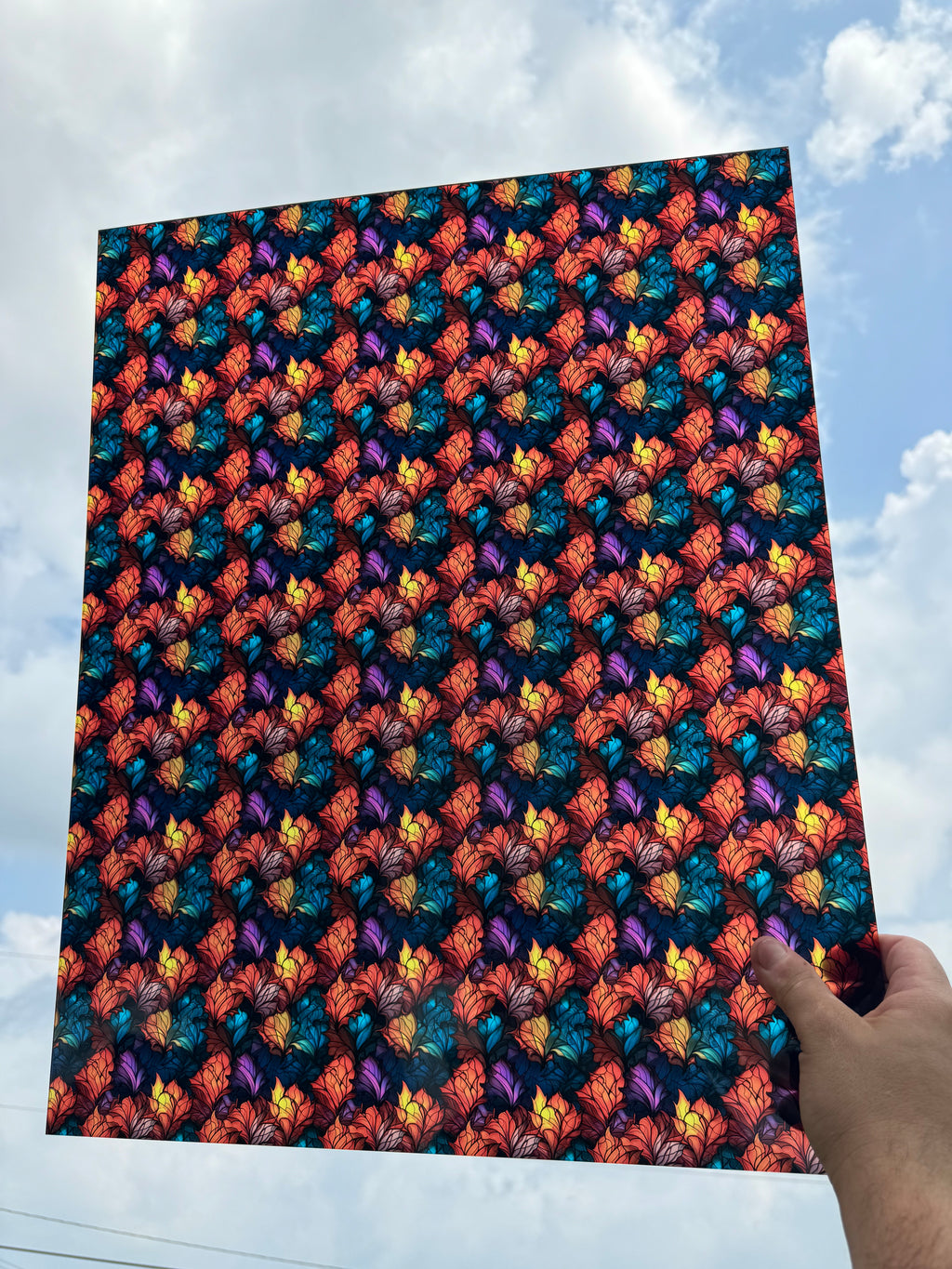 PatternPly® 19x24" Transparent Fall Plumes Original Scale sheet showing the pattern