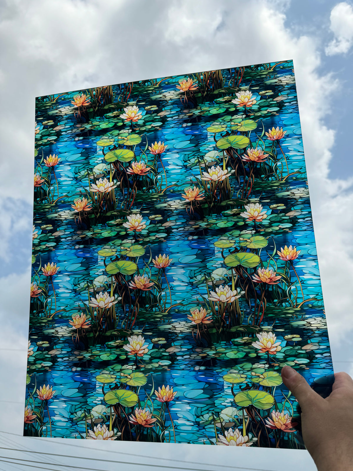 PatternPly® 19x24" Transparent Lily Pad Lake XL Scale sheet showing the pattern