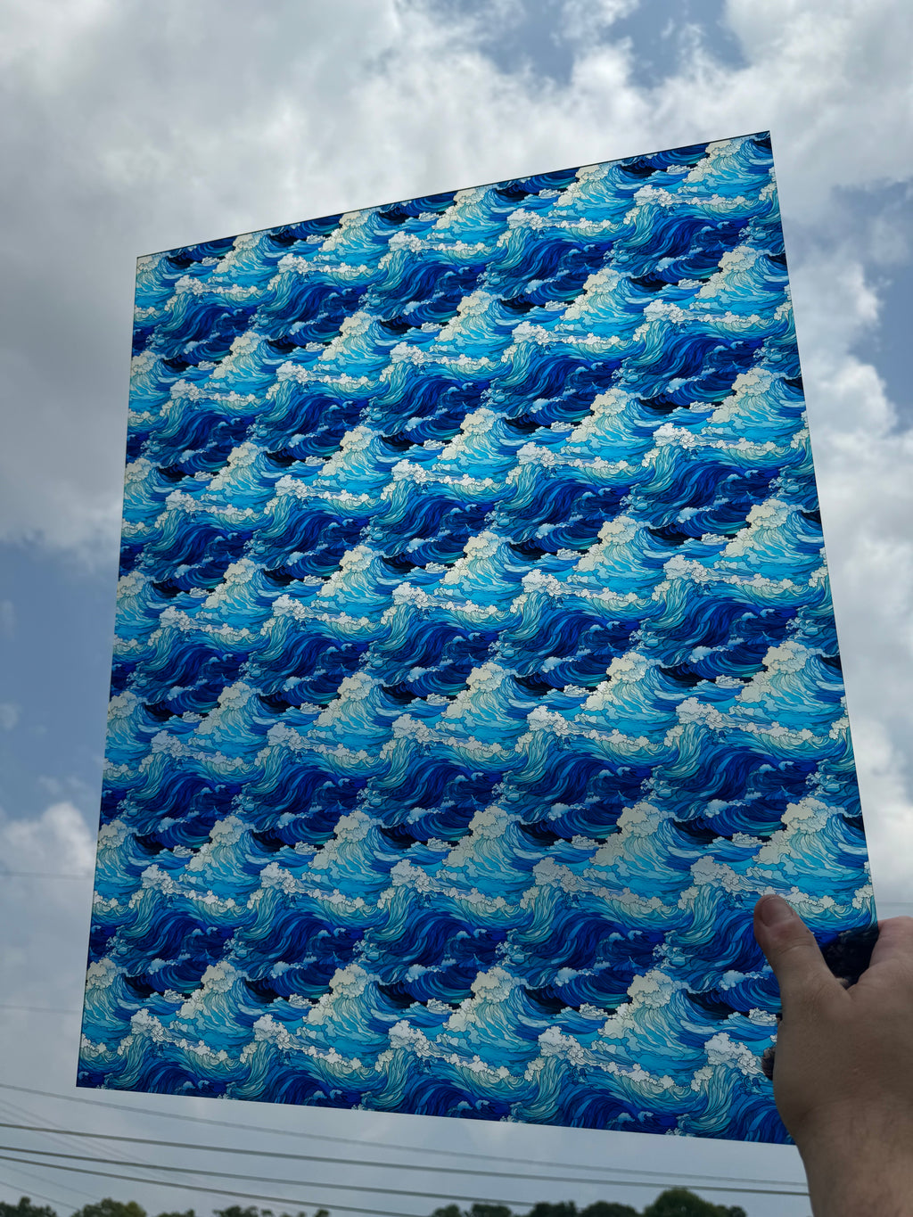 PatternPly® 19x24" Transparent Ocean Waves Stained Glass Original Scale sheet showing the pattern