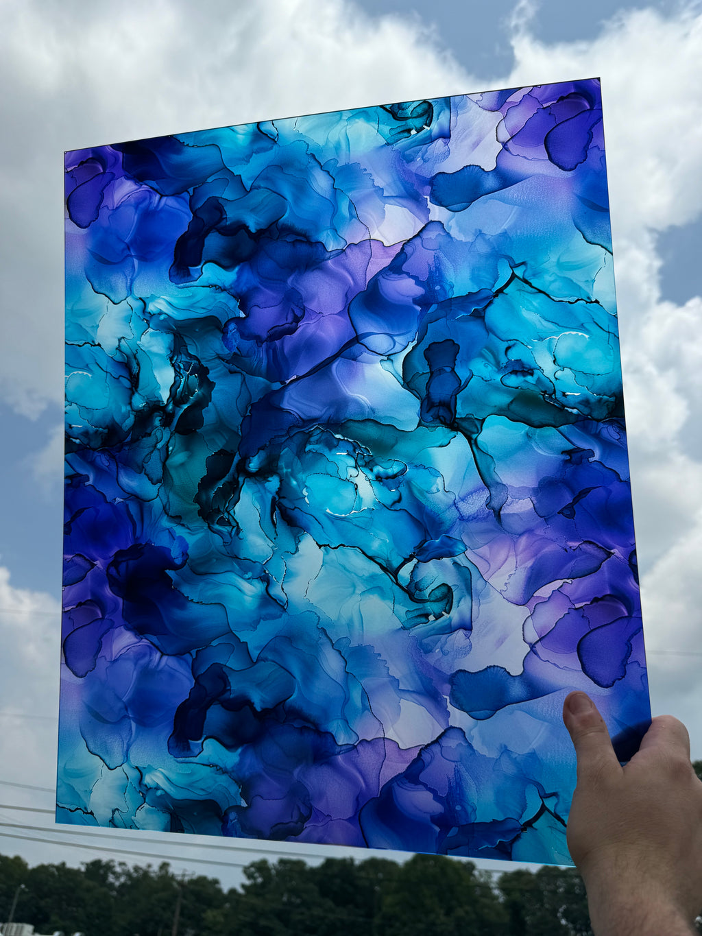 PatternPly® 19x24" Transparent Teal and Purple Ink XL Scale sheet showing the pattern