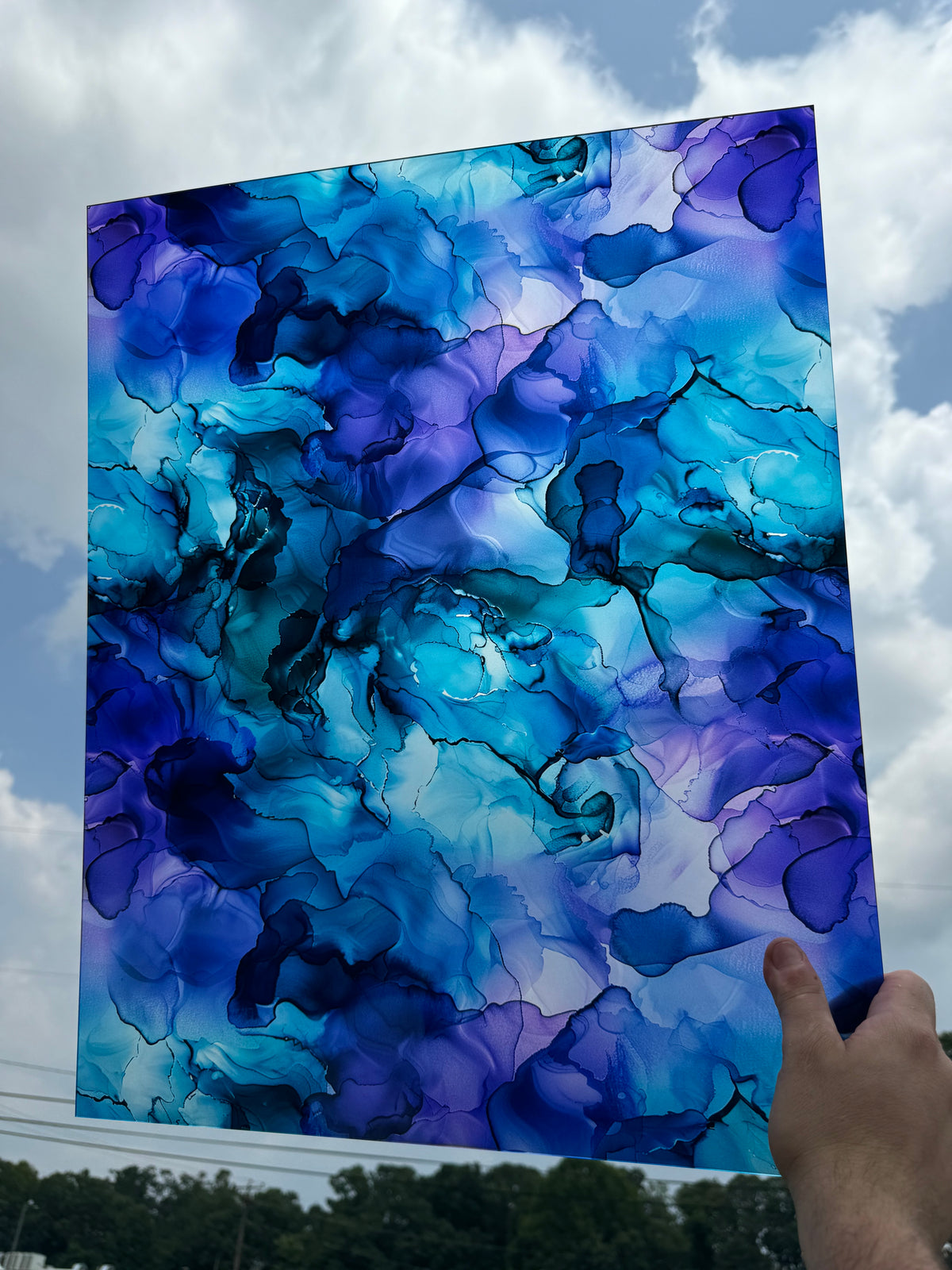 PatternPly® 19x24" Transparent Teal and Purple Ink XL Scale sheet showing the pattern
