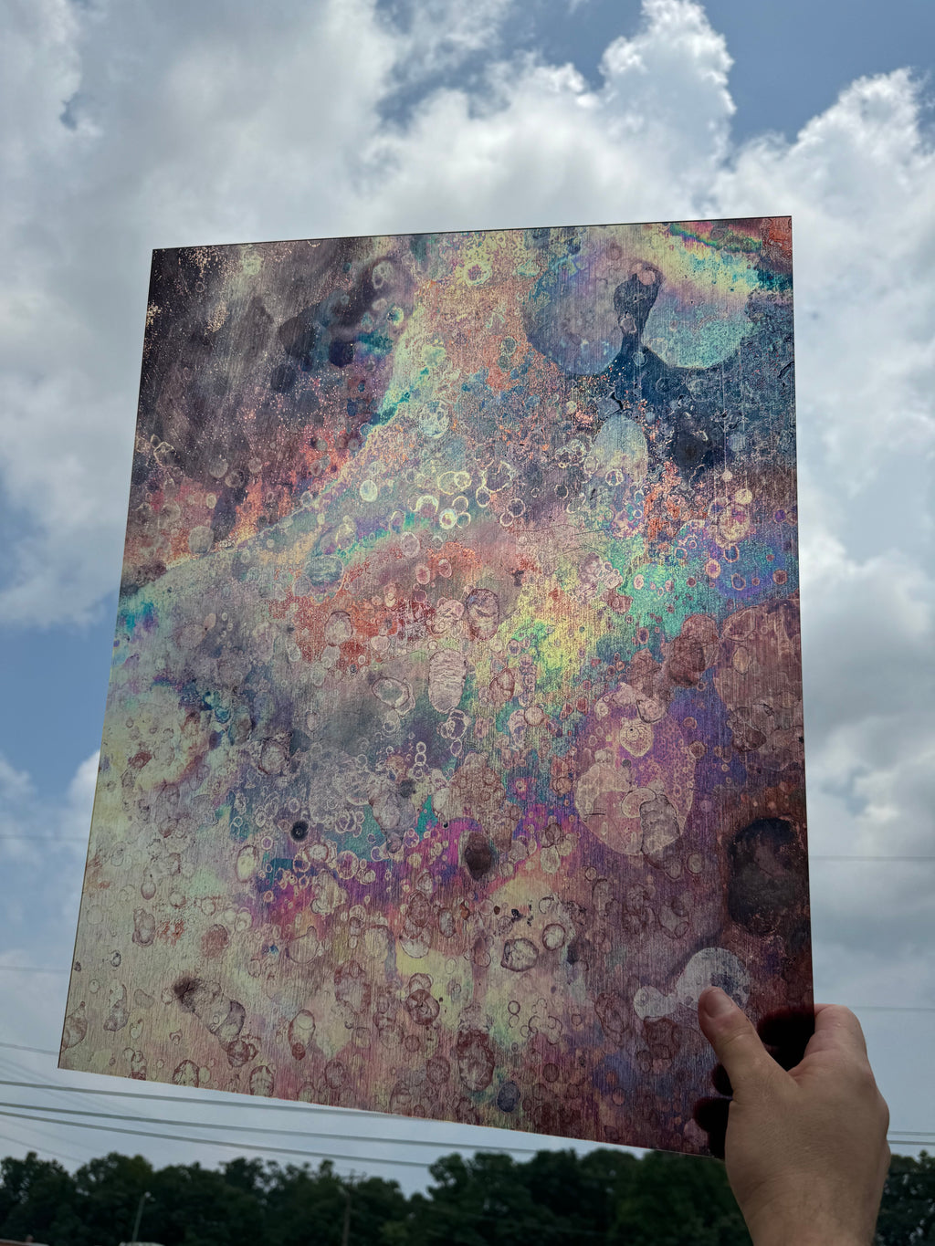 PatternPly® 19x24" Transparent Oil Slick XL Scale sheet showing the pattern