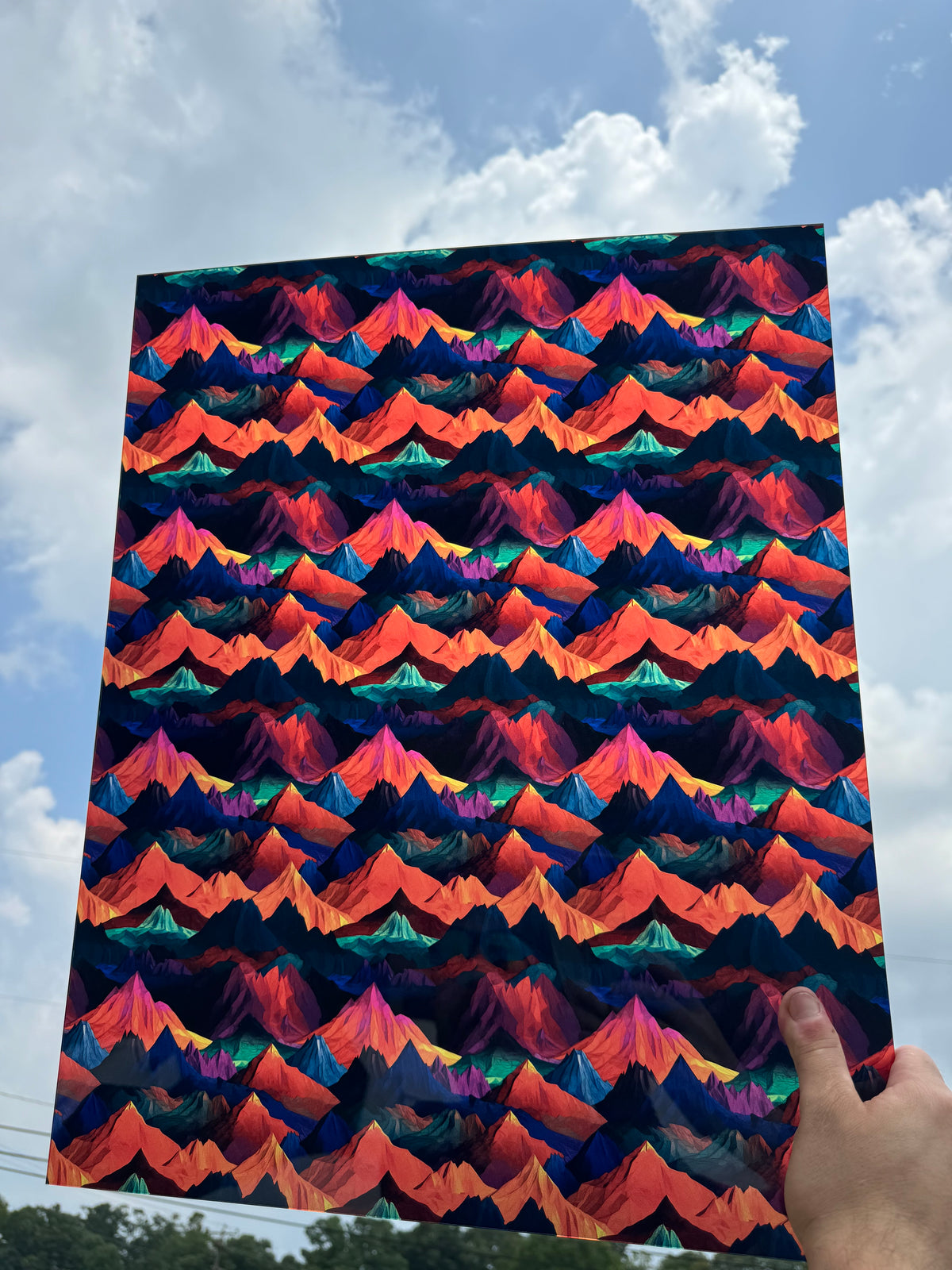 PatternPly® 19x24" Transparent Bold Mountains XL Scale sheet showing the pattern