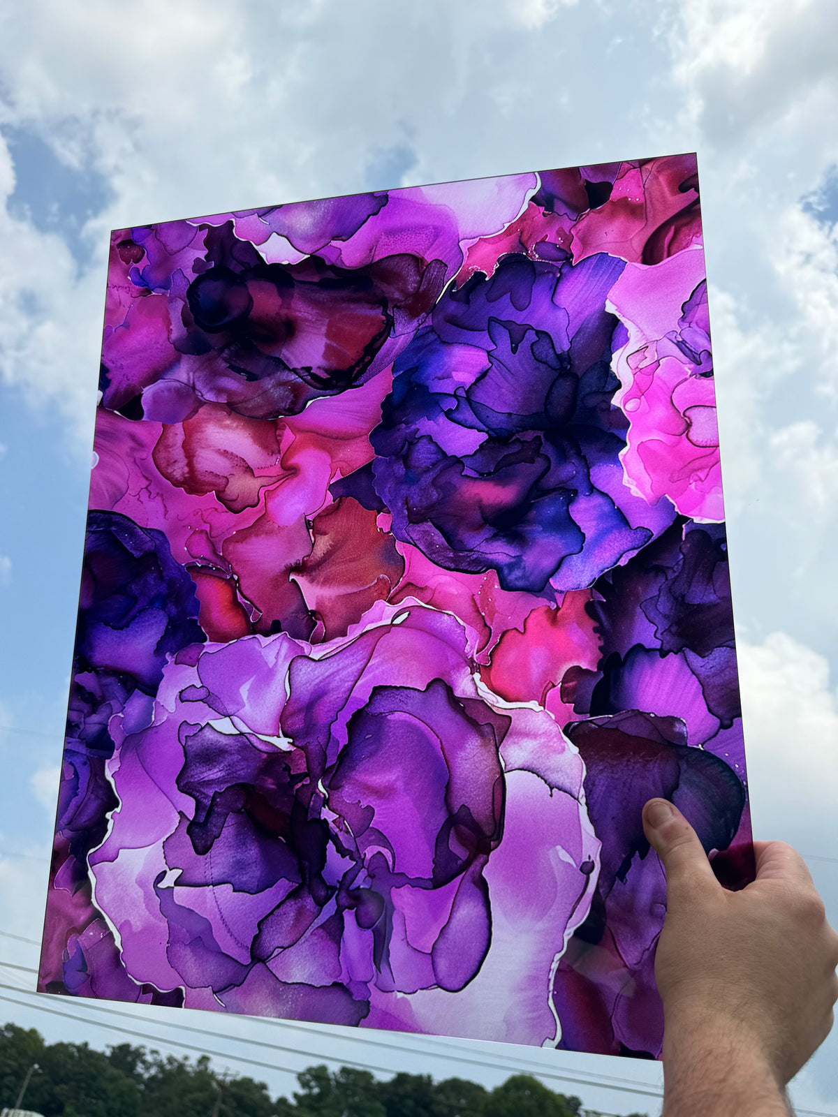 PatternPly® 19x24" Transparent Purple Blooms XL Scale sheet showing the pattern