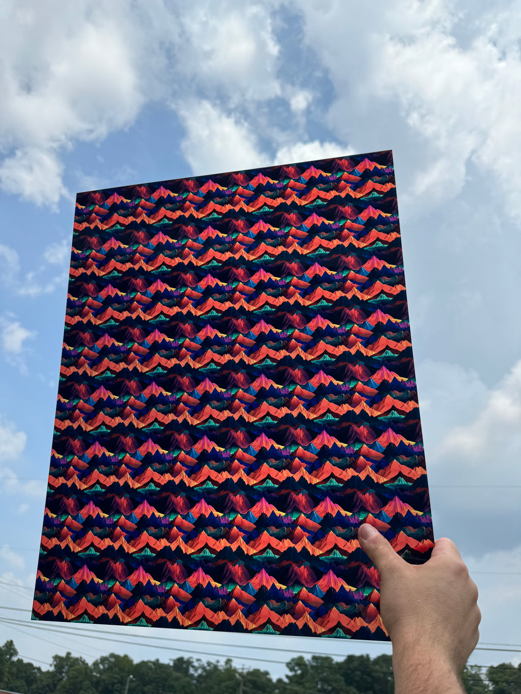 PatternPly® 19x24" Transparent Bold Mountains Original Scale sheet showing the pattern