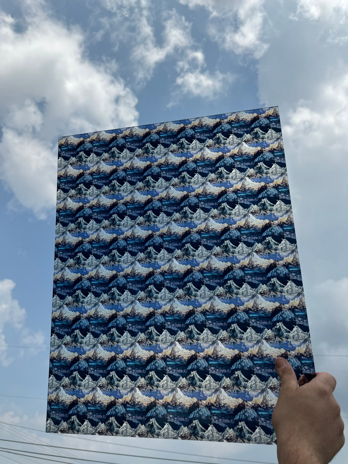 PatternPly® 19x24" Transparent Rocky Mountains Original Scale sheet showing the pattern