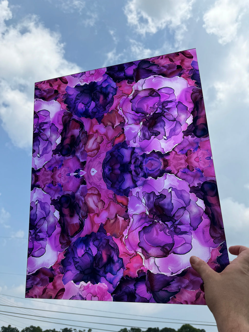 PatternPly® 19x24" Transparent Purple Blooms Original Scale sheet showing the pattern