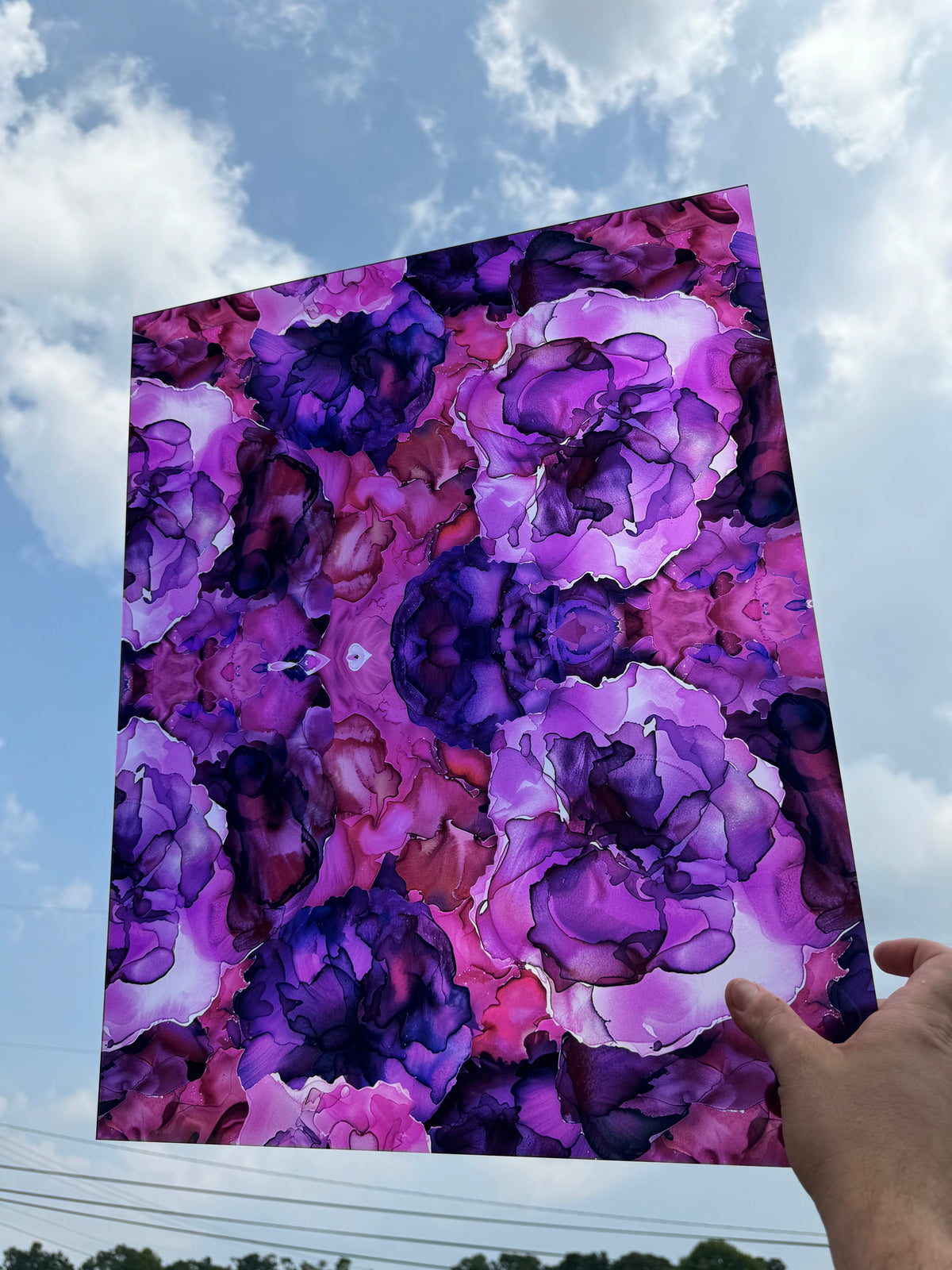 PatternPly® 19x24" Transparent Purple Blooms Original Scale sheet showing the pattern
