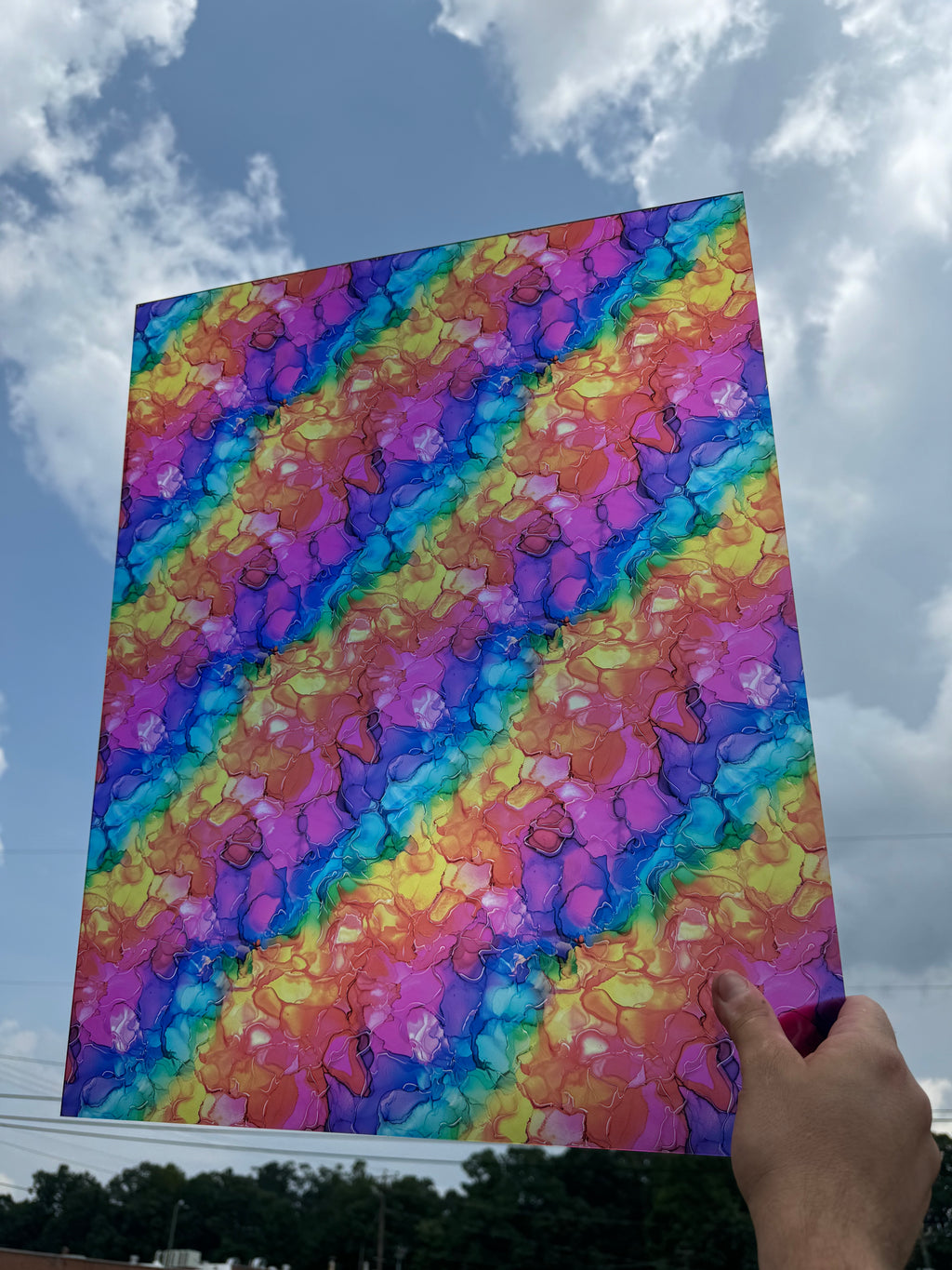 PatternPly® 19x24" Transparent Rainbow Ink Original Scale sheet showing the pattern