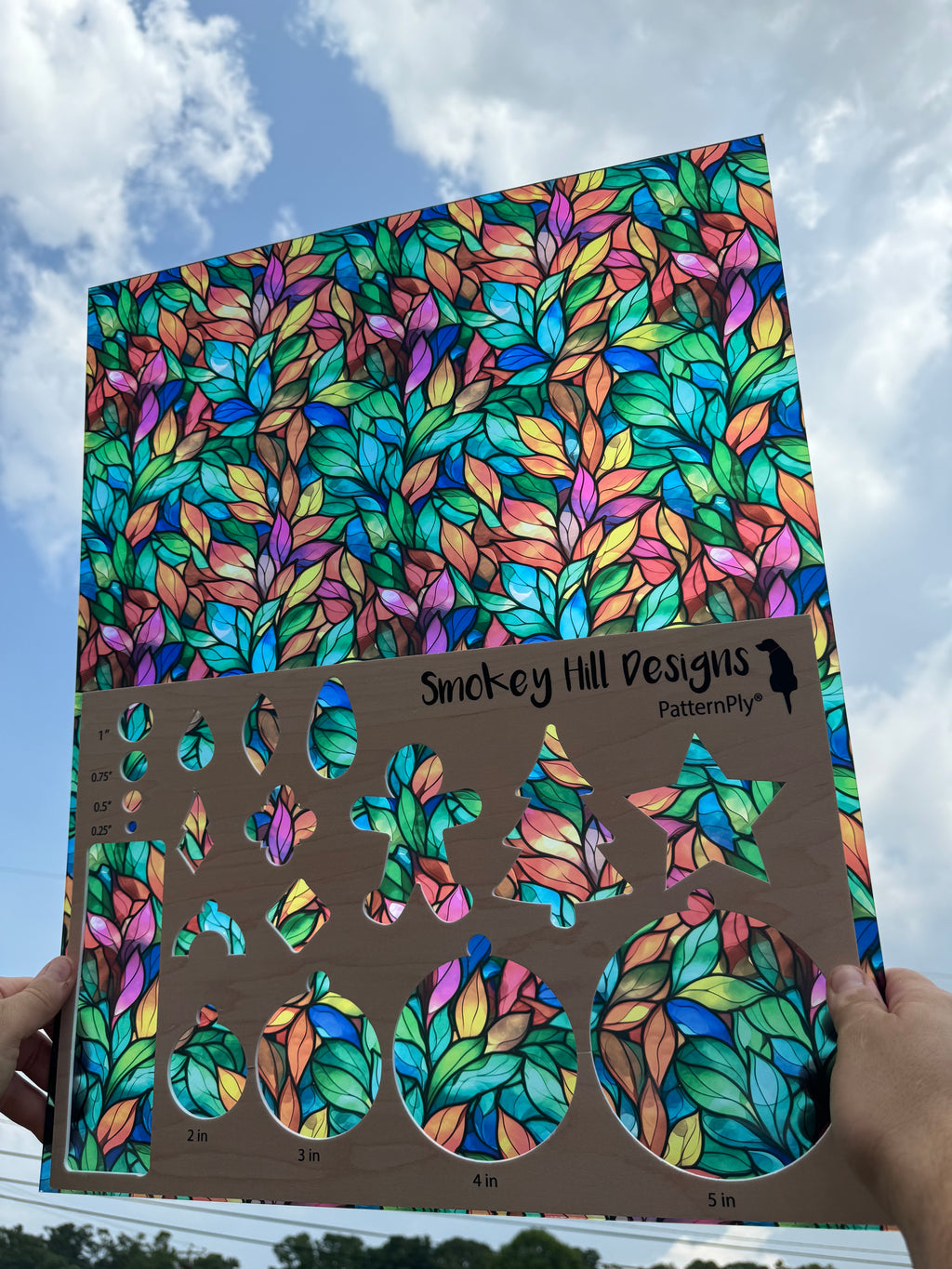 PatternPly® 19x24" Transparent Rainbow Stained Glass Leaves XL Scale product photo 2