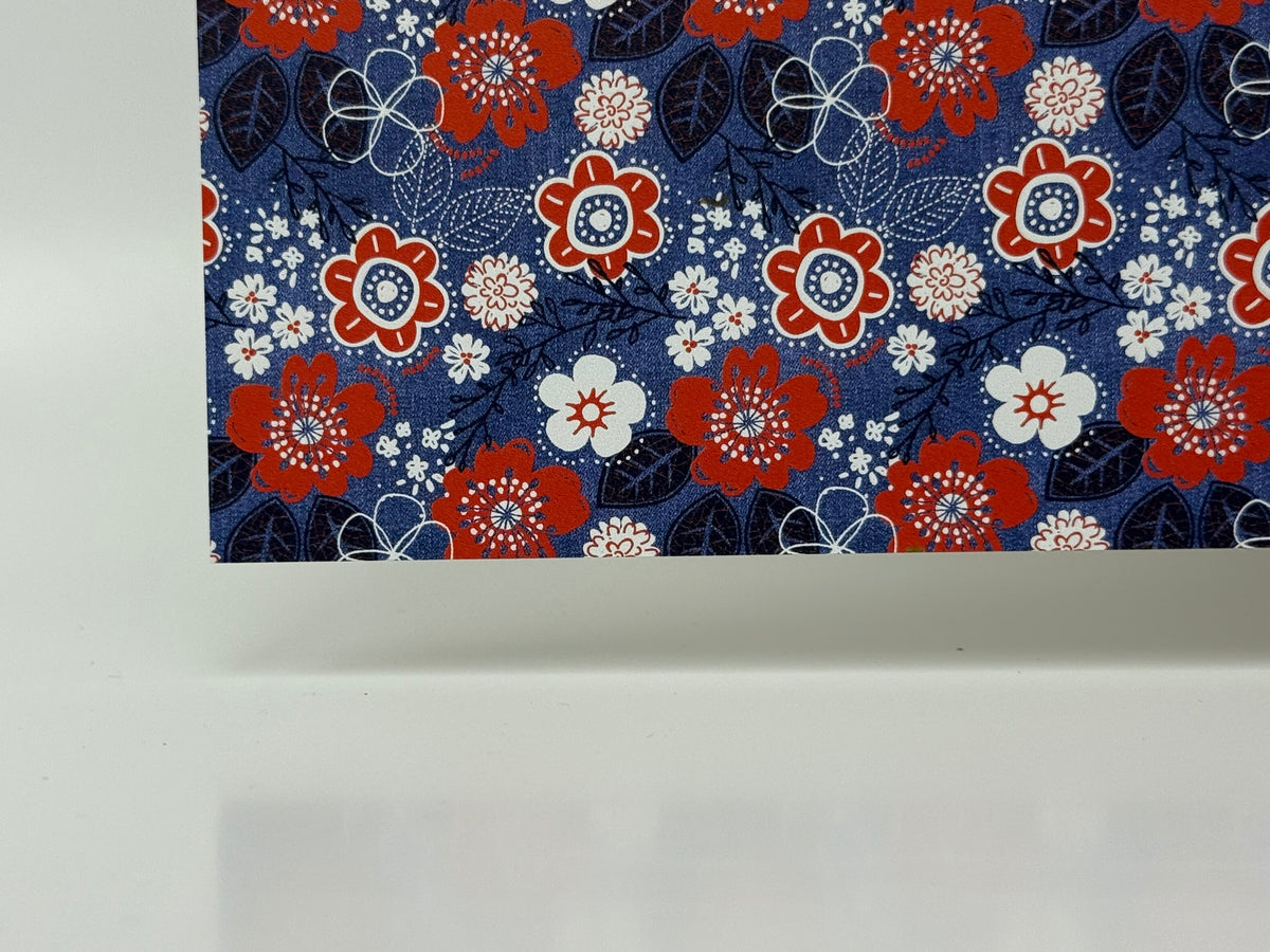 PatternPly® Full Coverage Patriotic Floral Denim Jacket sheet showing the pattern