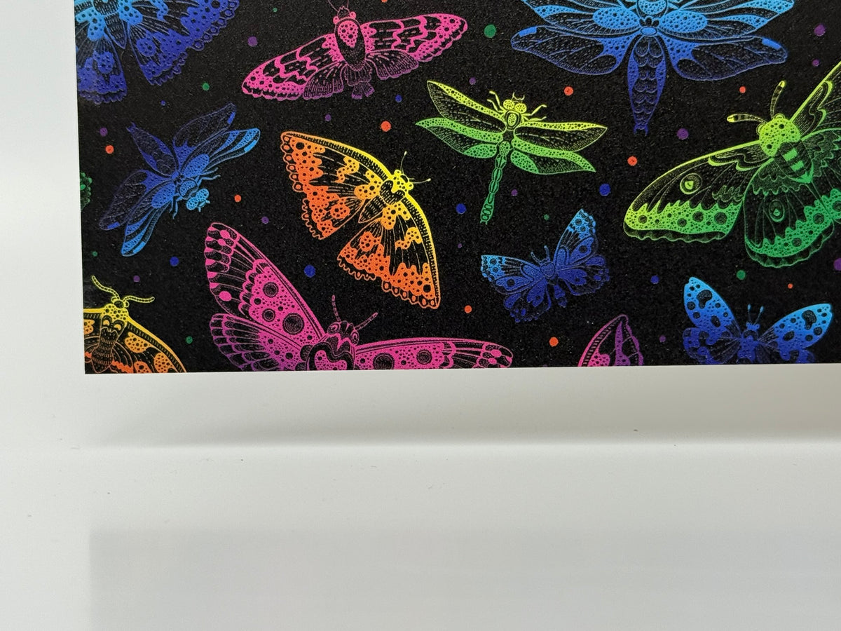 PatternPly® Full Coverage Neon Butterflies sheet showing the pattern