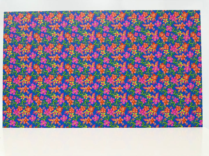 PatternPly® Full Coverage Hibiscus and Plumeria on Blue